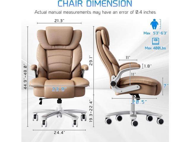 GYI Big and Tall Office Chair 400lb Wide Seat, High Back Leather Executive Office Chair with Flip-up Arms, Ergonomic Computer Desk Chairs for Home...