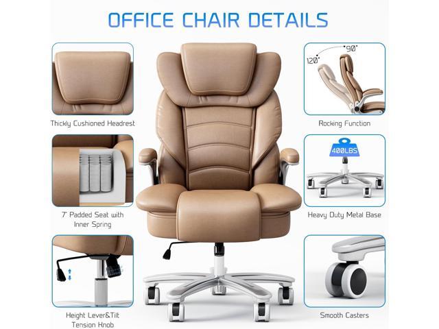 GYI Big and Tall Office Chair 400lb Wide Seat, High Back Leather Executive Office Chair with Flip-up Arms, Ergonomic Computer Desk Chairs for Home...