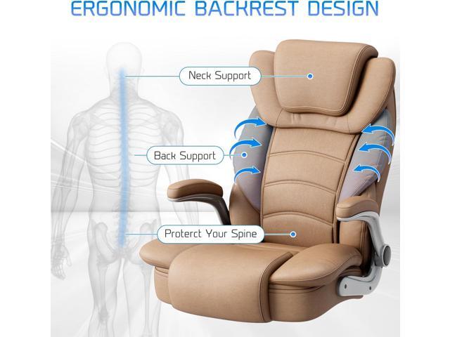 GYI Big and Tall Office Chair 400lb Wide Seat, High Back Leather Executive Office Chair with Flip-up Arms, Ergonomic Computer Desk Chairs for Home...