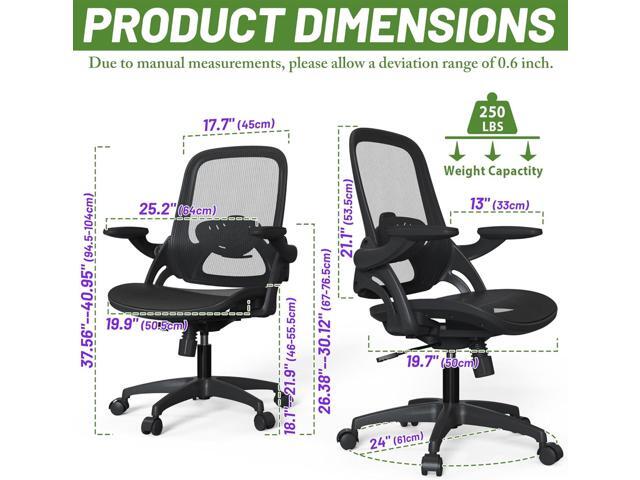 Full Mesh Home Office Desk Chair with Flip Up Arms Height Adjustable Lumbar Support Swivel Wheels for Adult