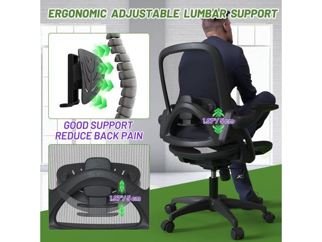 Full Mesh Home Office Desk Chair with Flip Up Arms Height Adjustable Lumbar Support Swivel Wheels for Adult