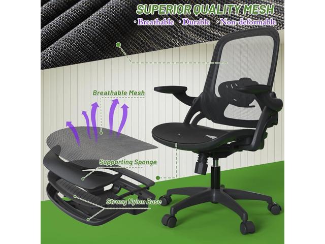 Full Mesh Home Office Desk Chair with Flip Up Arms Height Adjustable Lumbar Support Swivel Wheels for Adult