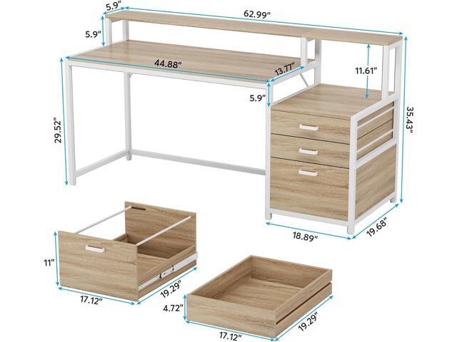 Tribesigns 63 Inch Computer Desk with File Drawer Cabinet, Ergonomic Office Desk with Monitor Stand, Industrial Computer Table with Printer Space,...