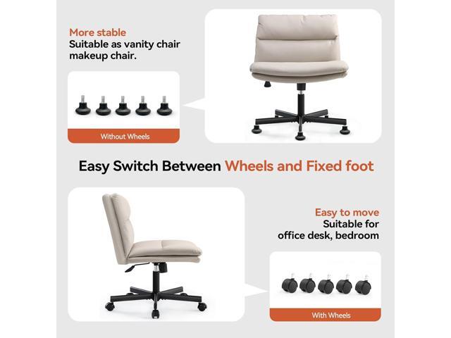 EMIAH Armless Office Desks Chair with Wheels PU-Padded Vanity Chair Mid-Back Ergonomic Home Office Computer Chair Comfortable Adjustable Swivel...