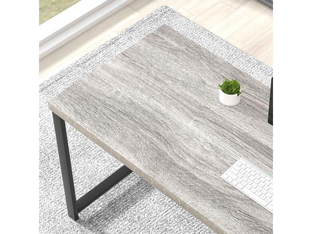 FOLUBAN Computer Desk, Modern Home Office Desk with Shelves, Wood Writing Study Gaming Table for Living Room Bedroom, Light Grey, 53 inch