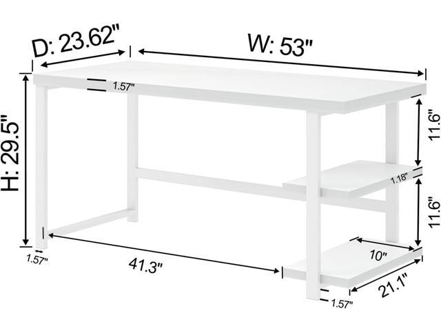 EXCEFUR White Computer Desk, Modern Home Office Desk with Storage Shelf, Wood and Metal Writing Study Table for Living Room Bedroom, 53 Inch