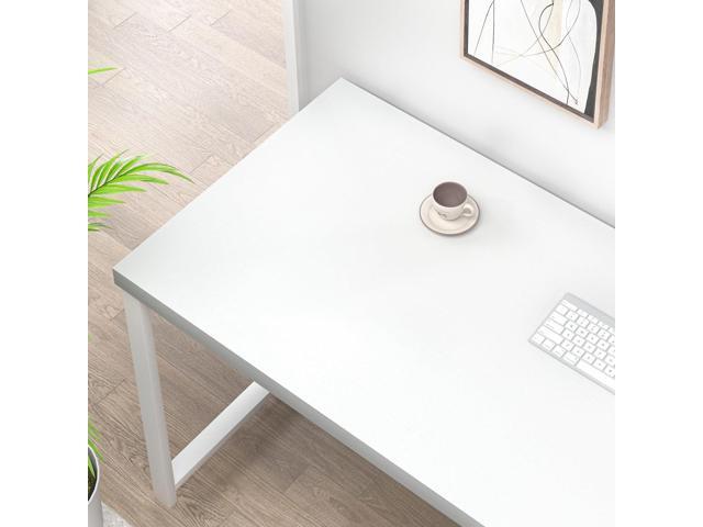 EXCEFUR White Computer Desk, Modern Home Office Desk with Storage Shelf, Wood and Metal Writing Study Table for Living Room Bedroom, 53 Inch