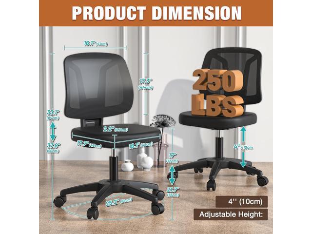 Swivel Comfy Small Office Desk Chair No Arms for Home with Adjustable Height Back Support for Small Spaces