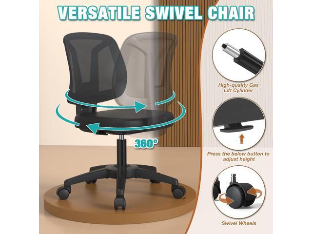 Swivel Comfy Small Office Desk Chair No Arms for Home with Adjustable Height Back Support for Small Spaces