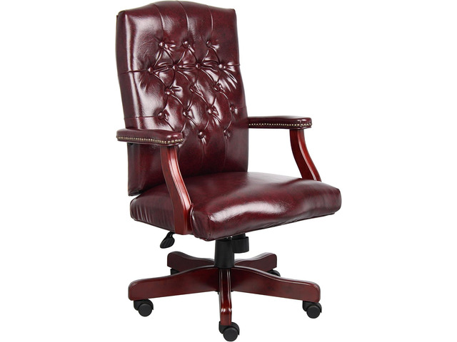 Boss Classic Executive Oxblood Vinyl Chair with Mahogany Finish Frame