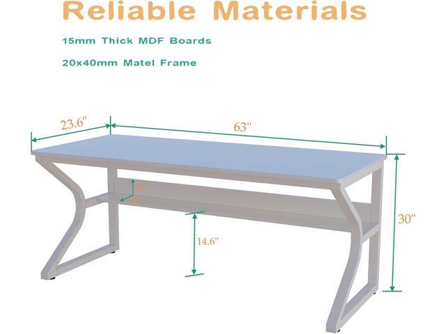 Extra Long Desk with Bookshelf - 63' Double Long Writing Table for 2-Person Workstation, Modern Study Work Computer Desk for Home and Office, Warm...