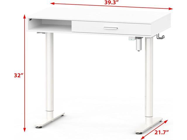 SHW Claire 40-Inch Height Adjustable Electric Standing Desk with Drawer, White