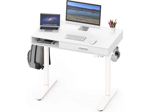 SHW Claire 40-Inch Height Adjustable Electric Standing Desk with Drawer, White