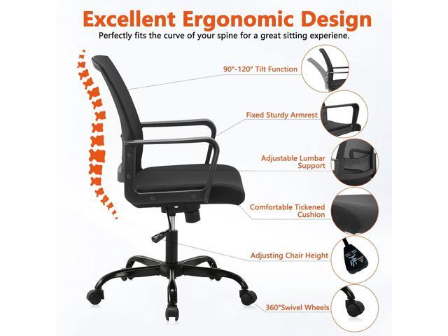 CLATINA Office Chair, Mid Back Ergonomic Desk Chairs Rolling Mesh Computer Chair with Executive Lumbar Support and Height Adjustable Design for...