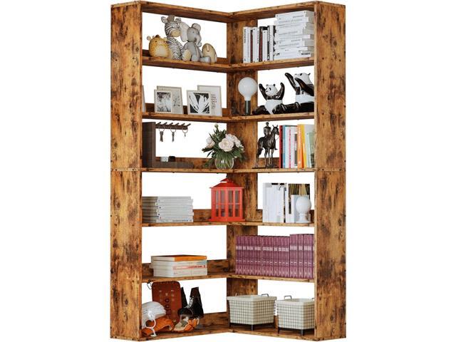 IRONCK Bookshelves 6 Tiers with Baffles Industrial Large Corner Etagere Bookcase Storage Display Rack for Living Room Home Office