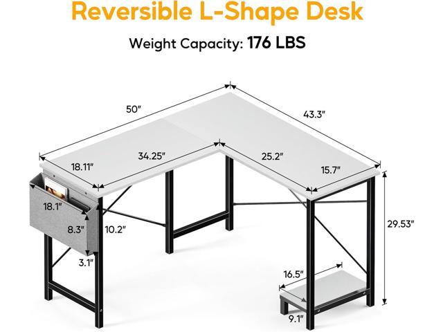 L Shaped Desk Gaming Computer 50 Inch Corner Desks Work Table for Writing Study Student with Wood Tabletop Metal Frame CPU Stand Side Bag for Home...