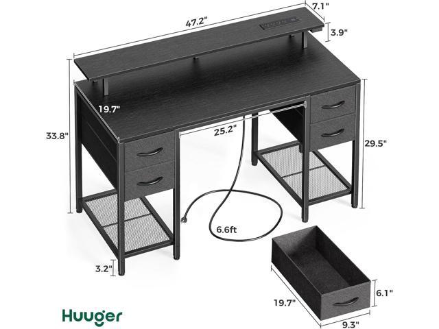Huuger 47 inch Computer Desk with 4 Drawers, Gaming Desk with LED Lights & Power Outlets, Home Office Desk with Large Storage Space for Bedroom,...