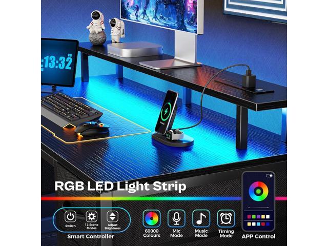 Huuger 47 inch Computer Desk with 4 Drawers, Gaming Desk with LED Lights & Power Outlets, Home Office Desk with Large Storage Space for Bedroom,...