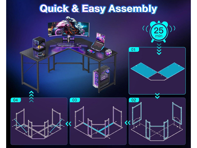 Casaottima L Shaped Gaming Desk, Corner Desk Gaming Table for Home Office, Computer Desk Sturdy Writing Workstation for Small Space, Easy to...