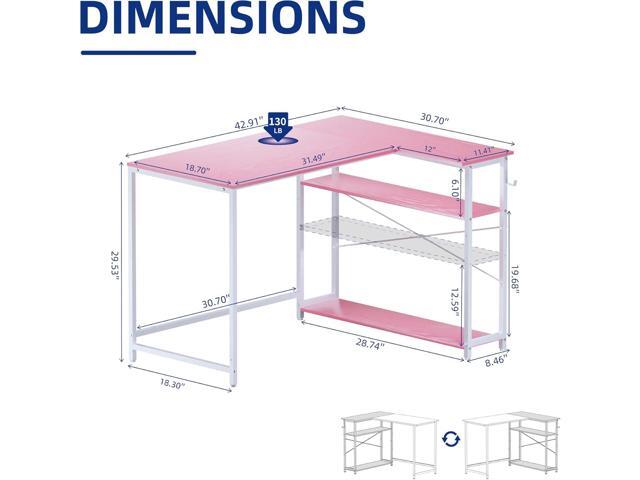 Pamray 43 Inch L Shaped Computer Desk with Reversible Side Storage Shelves, Small Corner Desk for Small Space Home Office,Writing Study Table PC...