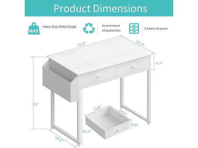 Lufeiya Small White Desk with Drawers - for Bedroom, 32 Inch Home Office Computer Desk with Fabric Storage Drawer and Bag, Study Writing Table for...