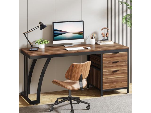 Tribesigns Computer Desk with 3 Drawers, 59-Inch PC Desk with Reversible Drawers, Industrial Study Writing Table Workstation with File Storage for.