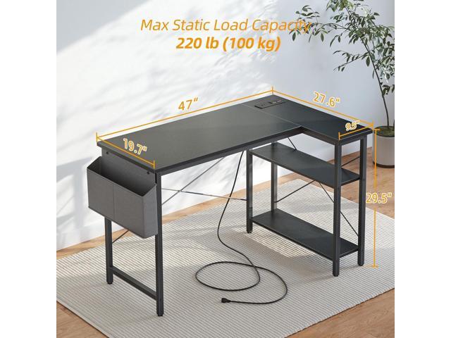 TIQLAB L Shaped Computer Desk with Power Outlets, 47 Inch Small Corner Desk with Reversible Shelves, Gaming Desk Computer Table Study Writing Table...