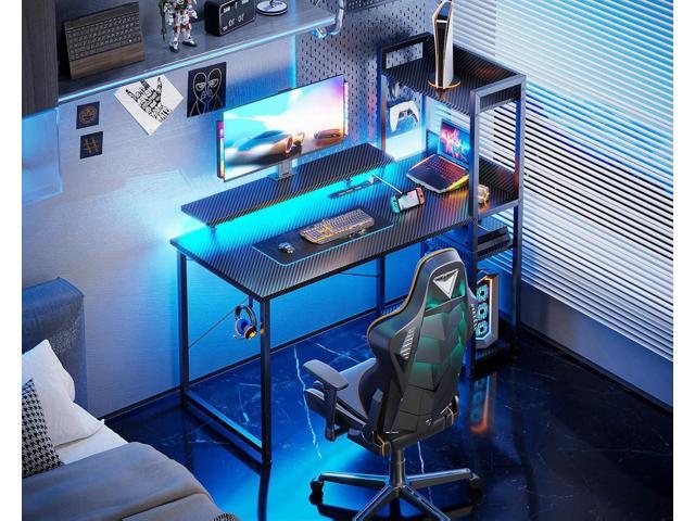ODK Reversible Gaming Desk LED Lights, 40 Inch Computer Desk with Storage Shelves & Monitor Stand, Study Table for Home Office, Small Space...