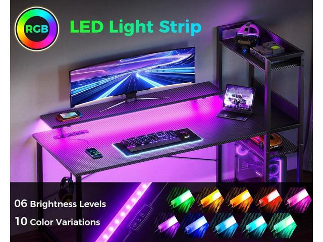 ODK Reversible Gaming Desk LED Lights, 40 Inch Computer Desk with Storage Shelves & Monitor Stand, Study Table for Home Office, Small Space...