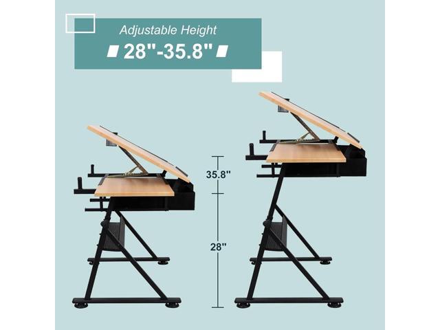 ZENY Drafting Table Art Desk Drawing Table Height Adjustable Artist Table Tilted Tabletop w/Drafting Stool and Storage Drawer for Reading, Writing,...