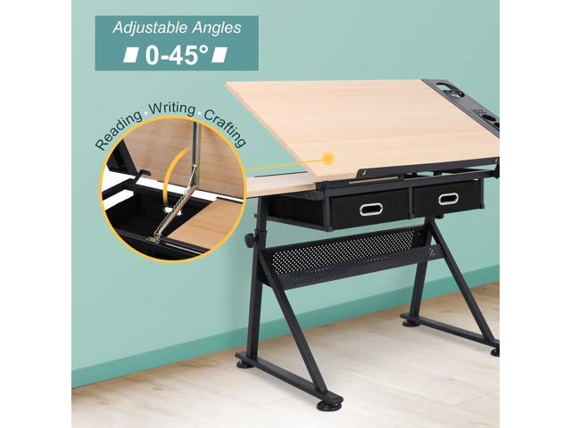 ZENY Drafting Table Art Desk Drawing Table Height Adjustable Artist Table Tilted Tabletop w/Drafting Stool and Storage Drawer for Reading, Writing,...
