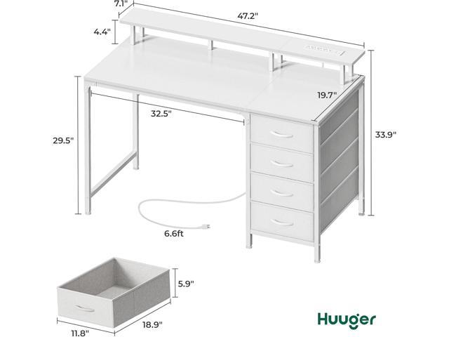 Huuger 47 Inch Computer Desk with Power Outlets and LED Lights, Gaming Desk with 4 Drawers, Office Desk with Monitor Stand, Study Work Home Office,...