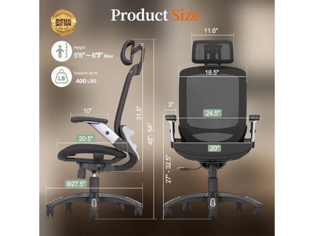 GABRYLLY Ergonomic Office Chair, High Back Home Desk Chair with Headrest, Flip-Up Arms, 90-120° Tilt Lock and Wide Cushion, Big and Tall Mesh...
