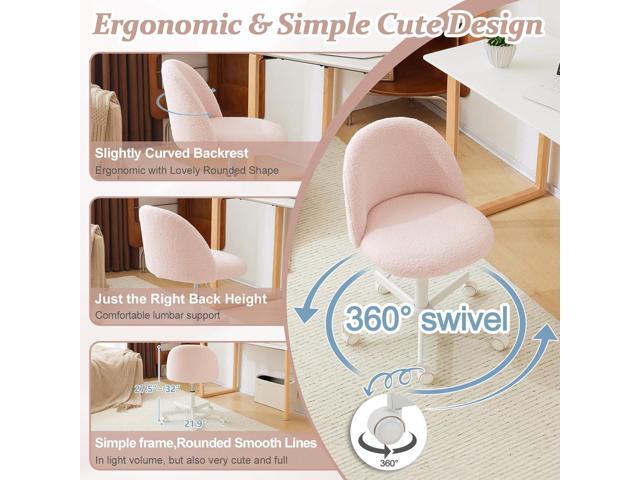 VINGLI Cute Candy Chair Armless Comfy Small Office Desk Vanity Chair with Wheels & Lumbar Support,Teddy Adjustable Rolling Swivel Computer Task Ch...