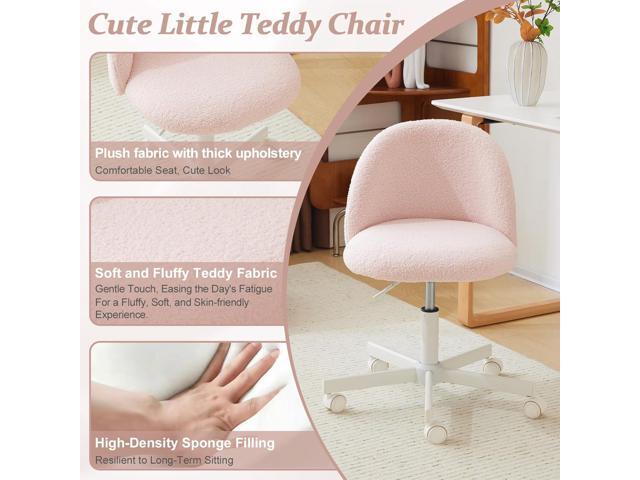 VINGLI Cute Candy Chair Armless Comfy Small Office Desk Vanity Chair with Wheels & Lumbar Support,Teddy Adjustable Rolling Swivel Computer Task Ch...