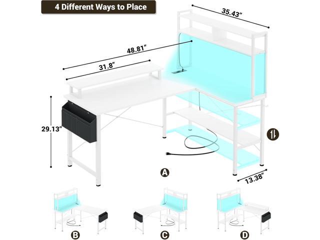Aheaplus L Shaped Gaming Desk with Power Outlets & LED Lights, Small L- Shaped Desk Computer Corner Desk with Monitor Stand & Storage Shelf, Home...
