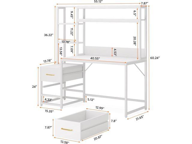 Tribesigns 55 Inch Computer Desk with 2 Drawers and Storage Shelves, Rustic Office Desk with Hutch, Study Writing Gaming Table Laptop Workstation...