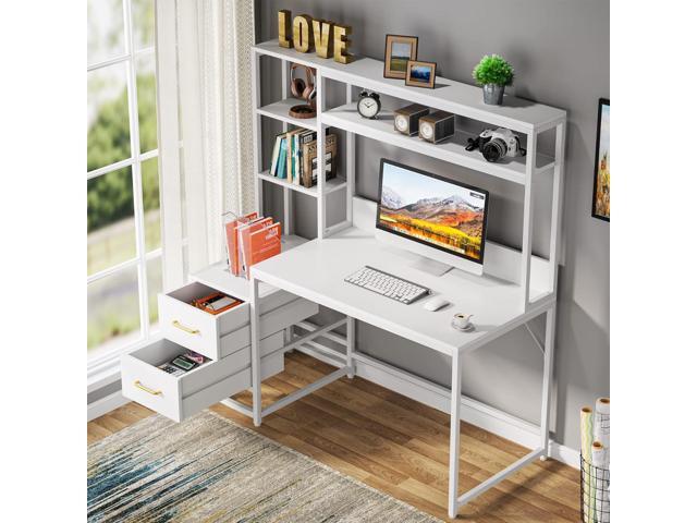 Tribesigns 55 Inch Computer Desk with 2 Drawers and Storage Shelves, Rustic Office Desk with Hutch, Study Writing Gaming Table Laptop Workstation...