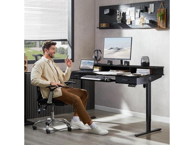 63x24 Inches Electric Standing Desk with Keyboard Tray, Height Adjustable Stand up Desk with 2 Drawers, Ergonomic Sit to Stand Desk with Storage...