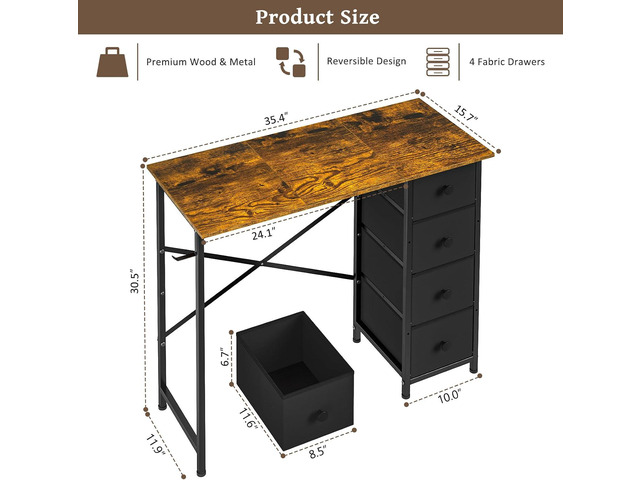 Computer Desk with 4 Fabric Drawers, 35.4 Inch Small Home Office Writing Desk, Simple Table PC Desk for Small Places, Kids Girls Teen Study Writing...