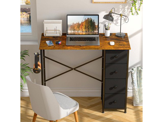 Computer Desk with 4 Fabric Drawers, 35.4 Inch Small Home Office Writing Desk, Simple Table PC Desk for Small Places, Kids Girls Teen Study Writing...