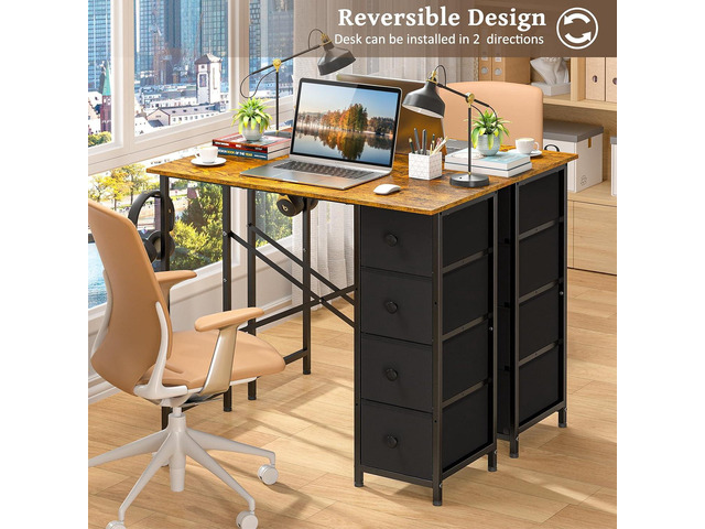 Computer Desk with 4 Fabric Drawers, 35.4 Inch Small Home Office Writing Desk, Simple Table PC Desk for Small Places, Kids Girls Teen Study Writing...