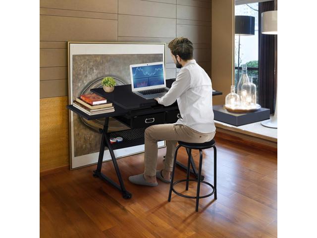 Yaheetech Drafting Table for Artists, Height Adjustable Drawing Desk Art/Craft Desk Diamond Paintings Work Station w/ 2 Storage Drawers and Stool...