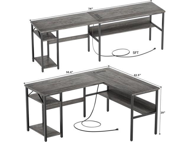 Reversible L Shaped Gaming Desk with Power Outlets and USB Charging Ports, Sturdy Computer Desk with Storage Shelf, Modern Corner Desk Home Office...