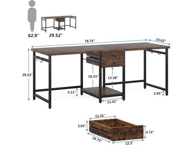 Tribesigns Two Person Desk, 79 Inch Double Desk with 2 Drawers, Large Computer Desk Long Desks with Storage Shelves, Writing Table Study Desk for...