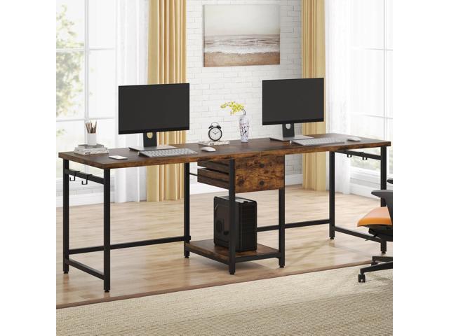 Tribesigns Two Person Desk, 79 Inch Double Desk with 2 Drawers, Large Computer Desk Long Desks with Storage Shelves, Writing Table Study Desk for...