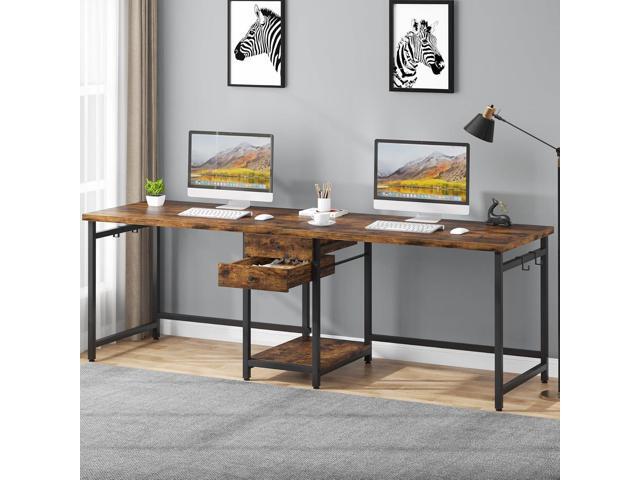 Tribesigns Two Person Desk, 79 Inch Double Desk with 2 Drawers, Large Computer Desk Long Desks with Storage Shelves, Writing Table Study Desk for...