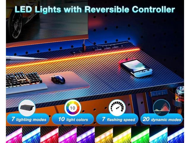 MOTPK Gaming Desk with LED Lights & Power Outlet, Computer Desk 47inch for Small Space, Cheap Gaming Table with Carbon Fiber Texture, Kids Desk...