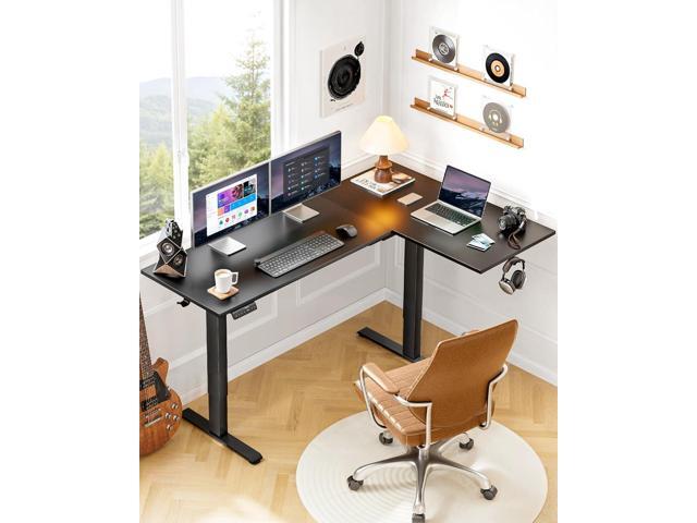 HUANUO 63' x 40' L-Shaped Electric Standing Desk Dual Motor, Corner Electric Height Adjustable Computer Desk with Cable Tray & 3 Preset Heights,...