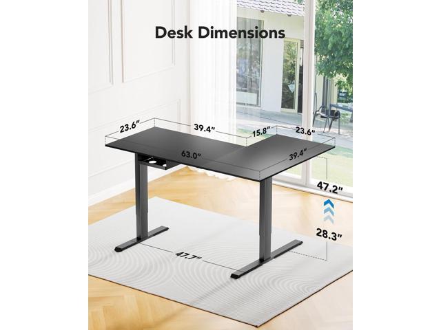 HUANUO 63' x 40' L-Shaped Electric Standing Desk Dual Motor, Corner Electric Height Adjustable Computer Desk with Cable Tray & 3 Preset Heights,...